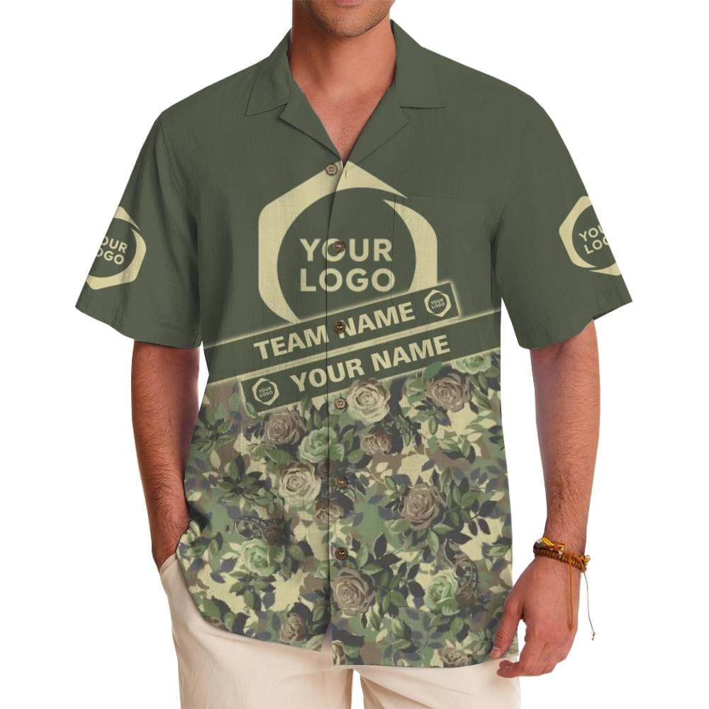 Custom Camo Rose Floral Button Up Shirt with Custom Logo and Name