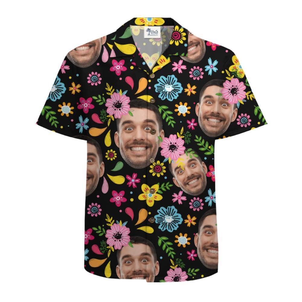 Custom Face Colorful Floral Hawaiian Shirt With Live Preview