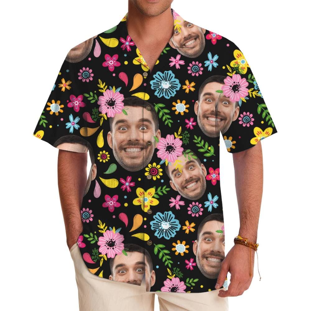 Custom Face Colorful Floral Hawaiian Shirt with Live Preview
