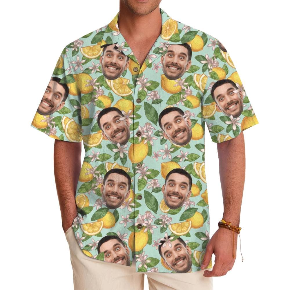 Custom Face Lemon Pattern Hawaiian Button Up Shirt