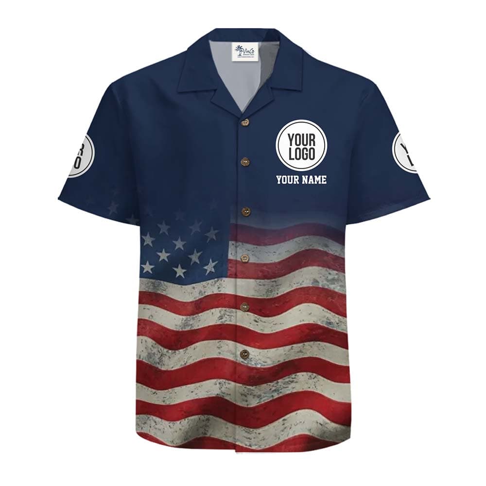Custom Logo And Name Patriotic Hawaiian Shirt With Preview
