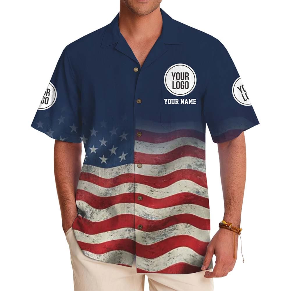 Custom Logo And Name Patriotic Hawaiian Shirt With Preview
