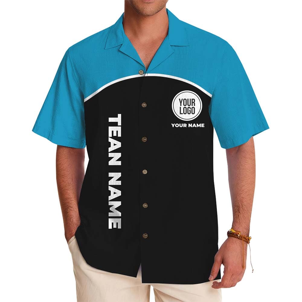 Custom Logo And Text Color Block Hawaiian Shirt