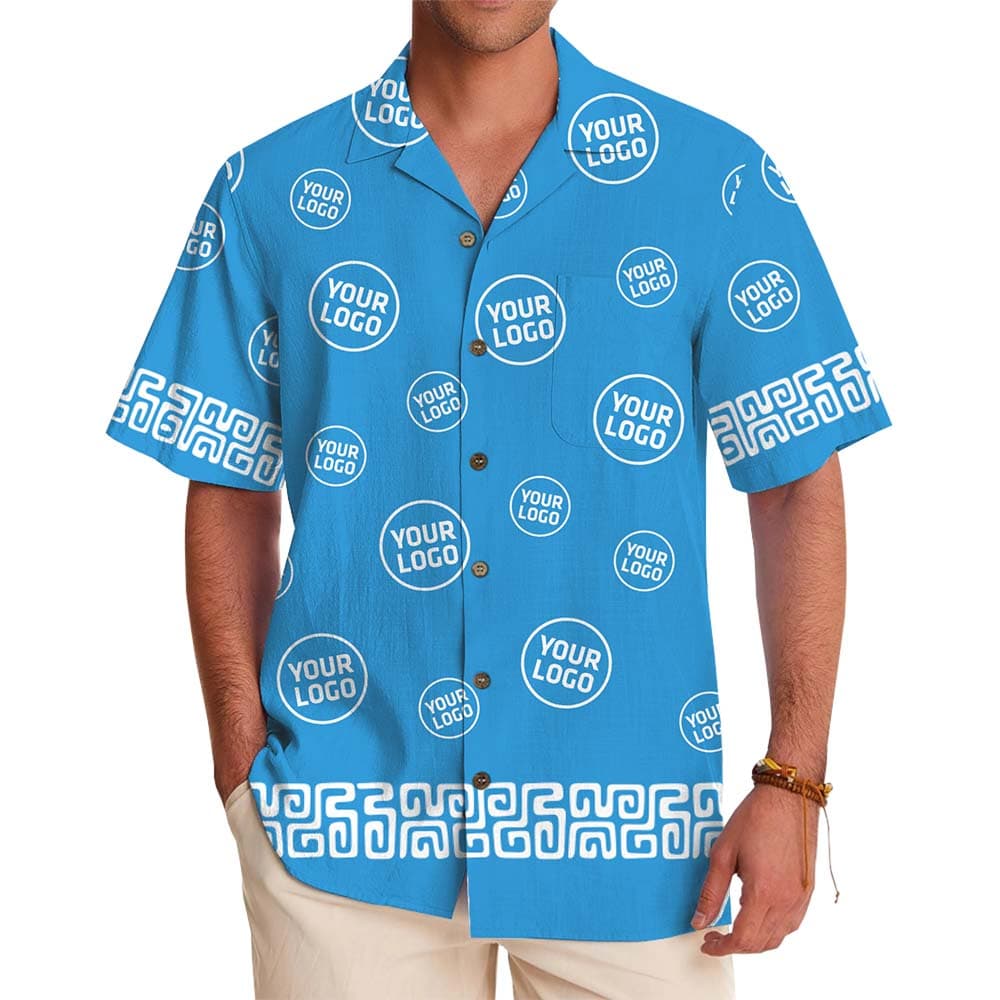Custom Logo Hawaiian Shirt With Greek Key Border Pattern