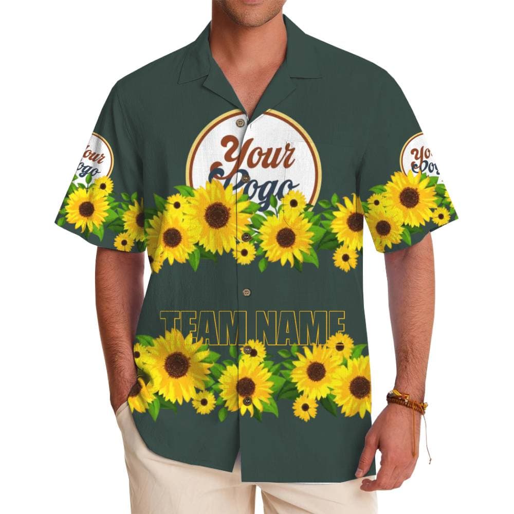 Custom Logo Sunflower Hawaiian Shirt with Team Name