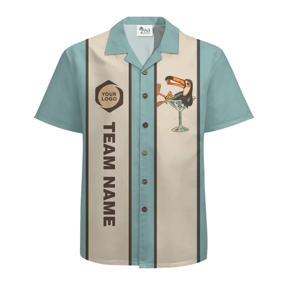 Custom Logo Toucan Cocktail Two-Tone Stripe Button Up Shirt