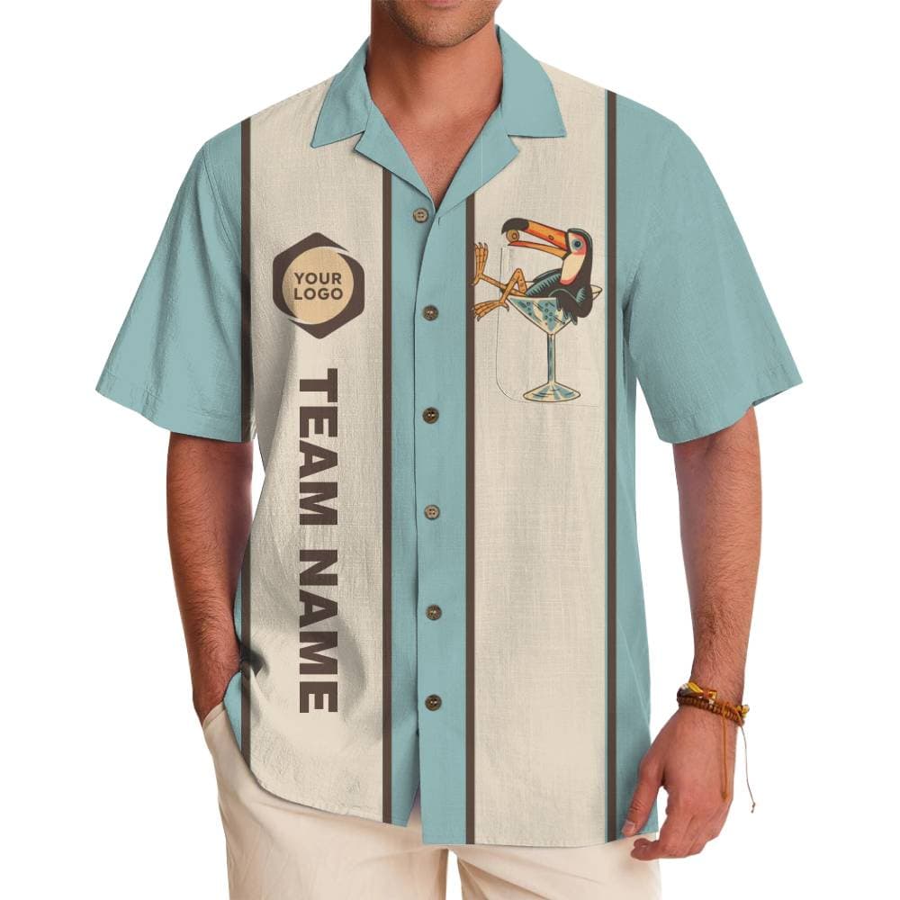 Custom Logo Toucan Cocktail Two-Tone Stripe Button Up Shirt