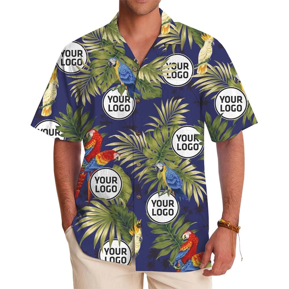 Custom Logo Tropical Parrot Hawaiian Shirt With Preview