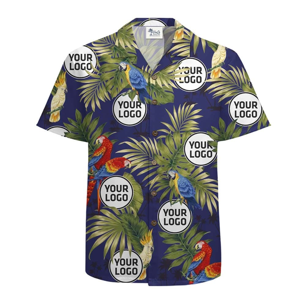 Custom Logo Tropical Parrot Hawaiian Shirt With Preview