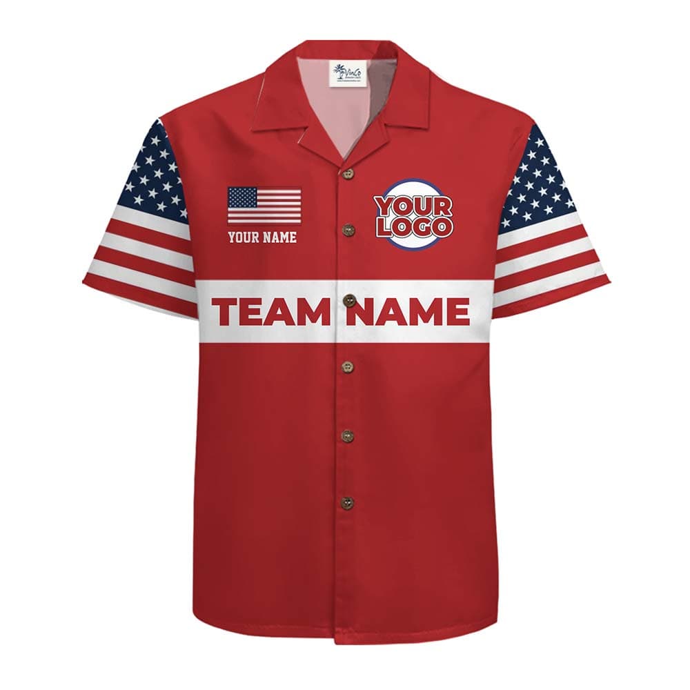 Custom Logo USA Flag Team Hawaiian Shirt With Preview