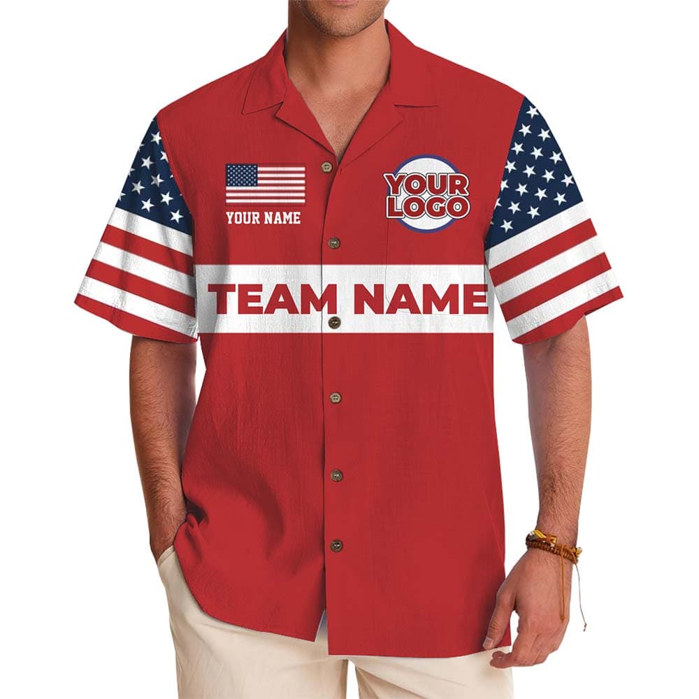 Custom Logo USA Flag Team Hawaiian Shirt With Preview