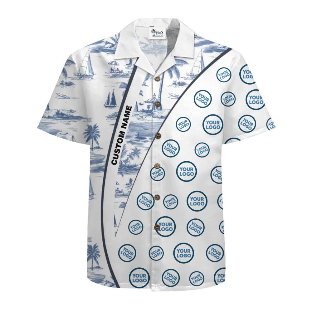 Custom Logo and Name Nautical Scene Aloha Shirt with Live Preview