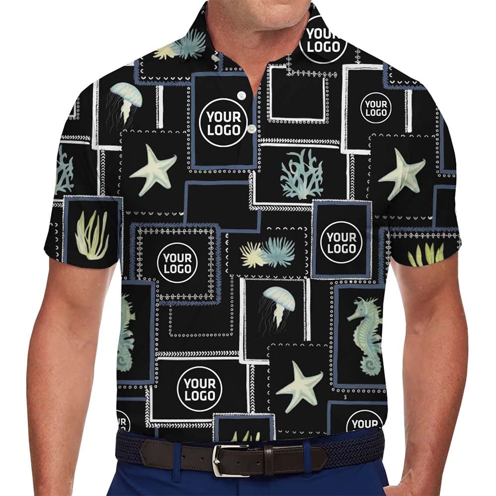 Custom Ocean Theme Logo Polo Shirt With Preview
