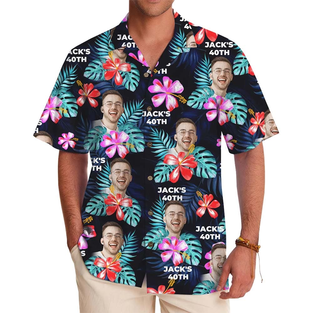 Custom Photo Birthday Hawaiian Shirt with Name and Age