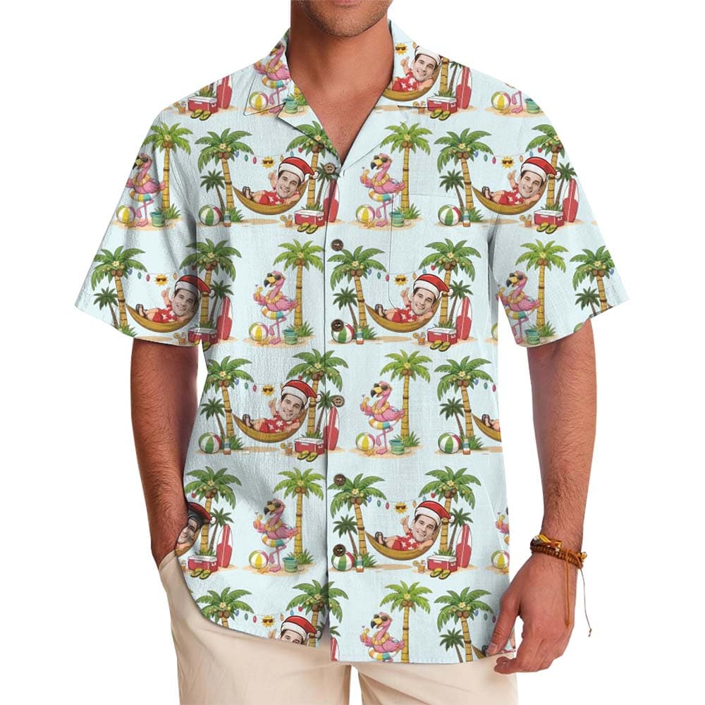 Custom Santa Face Summer Christmas Hawaiian Shirt