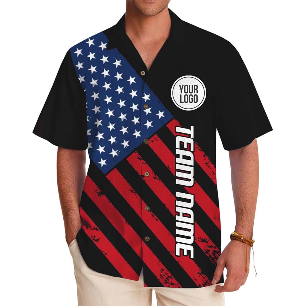 Custom Text And Logo Patriotic USA Hawaiian Shirt