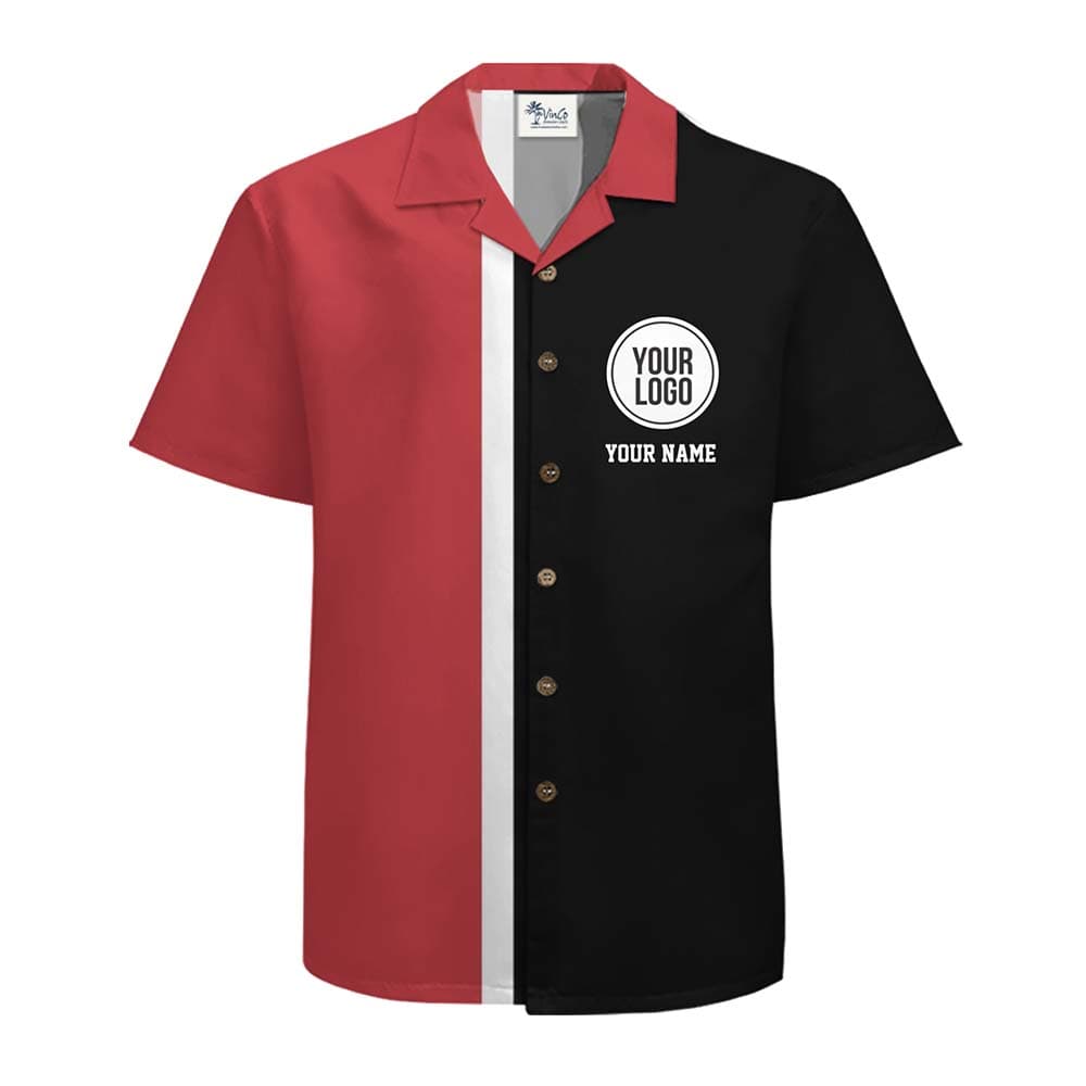 Modern Split Color Custom Logo And Text Button Up Shirt