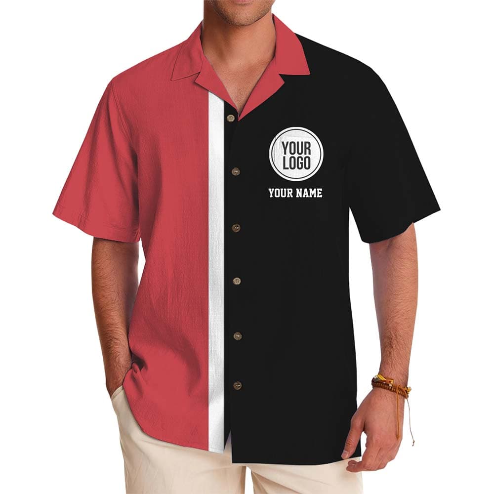 Modern Split Color Custom Logo And Text Button Up Shirt