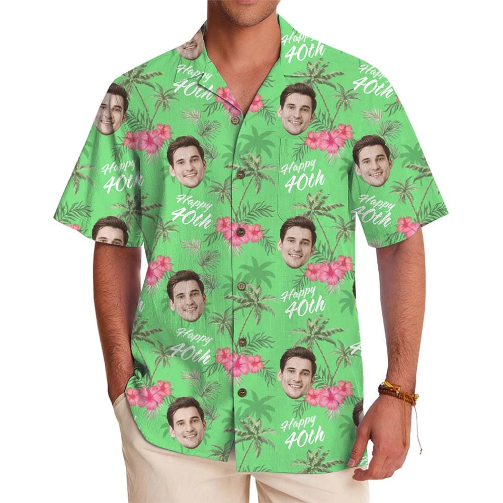 Personalized Birthday Party Hawaiian Shirt With Face And Age