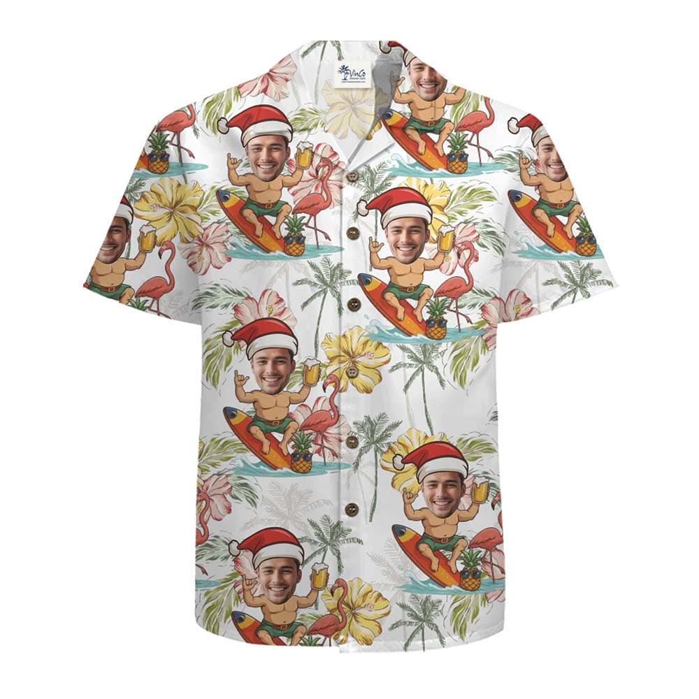 Personalized Santa Face Tropical Hawaiian Shirt With Preview