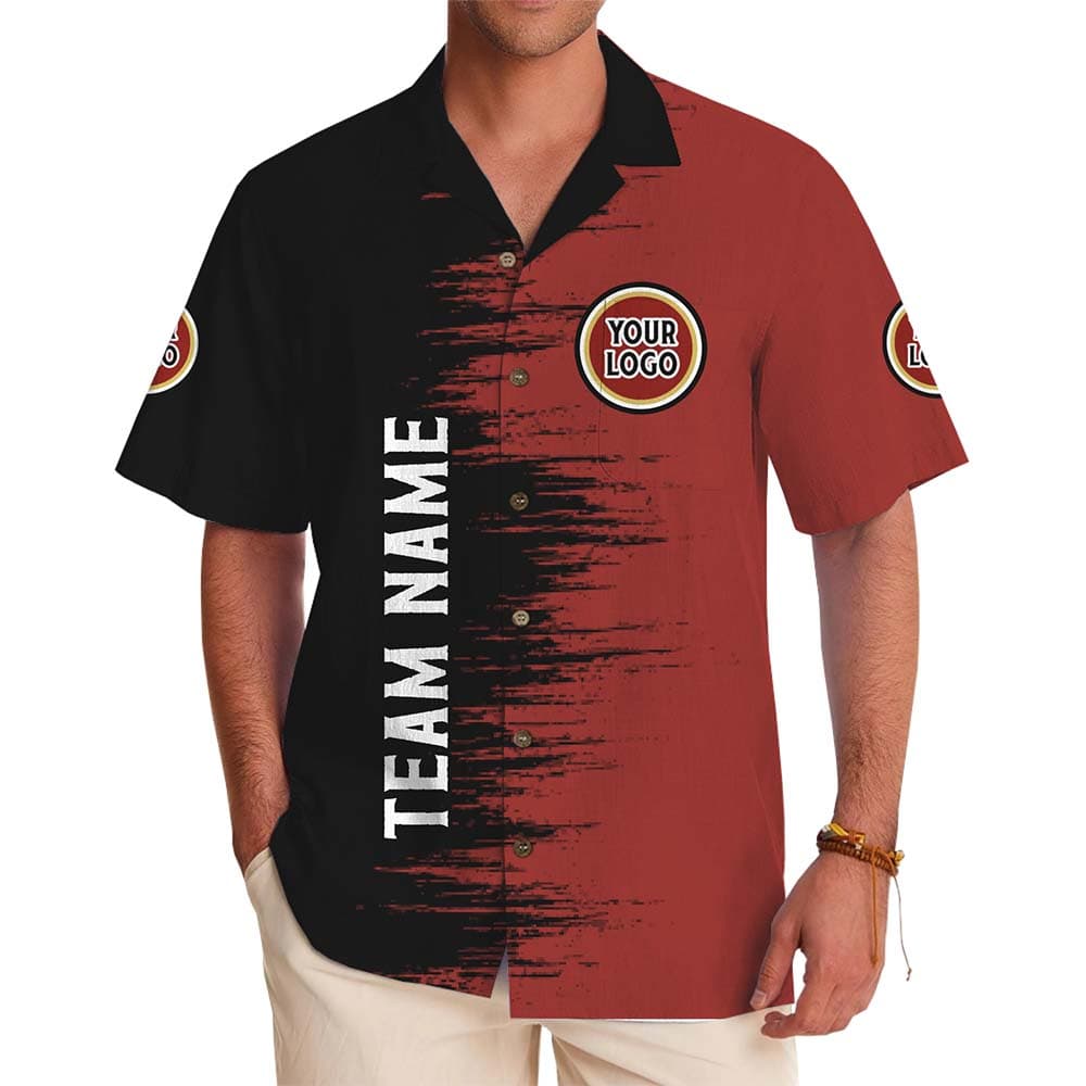 Split Color Custom Team Name And Logo Hawaiian Shirt