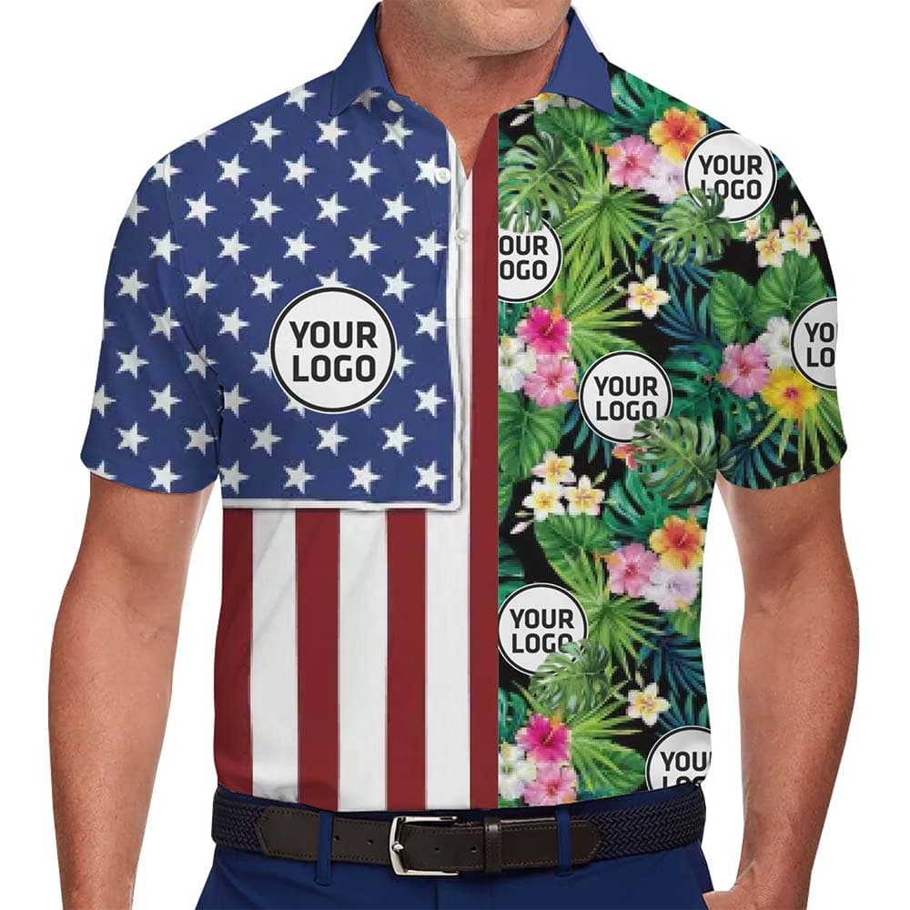 Team USA Tropical Custom Logo And Name Polo Shirt