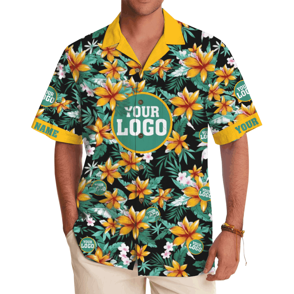 Tropical Floral Custom Logo Aloha Shirt With Preview