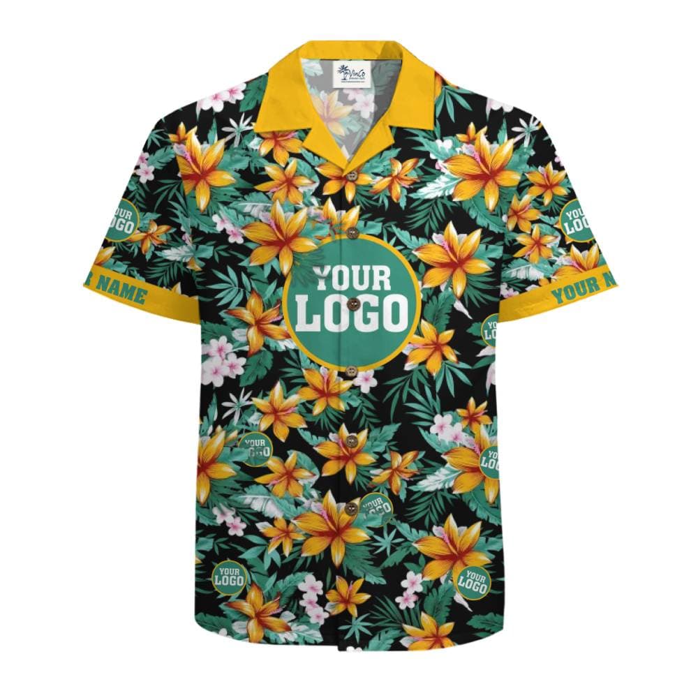 Tropical Floral Custom Logo Aloha Shirt With Preview