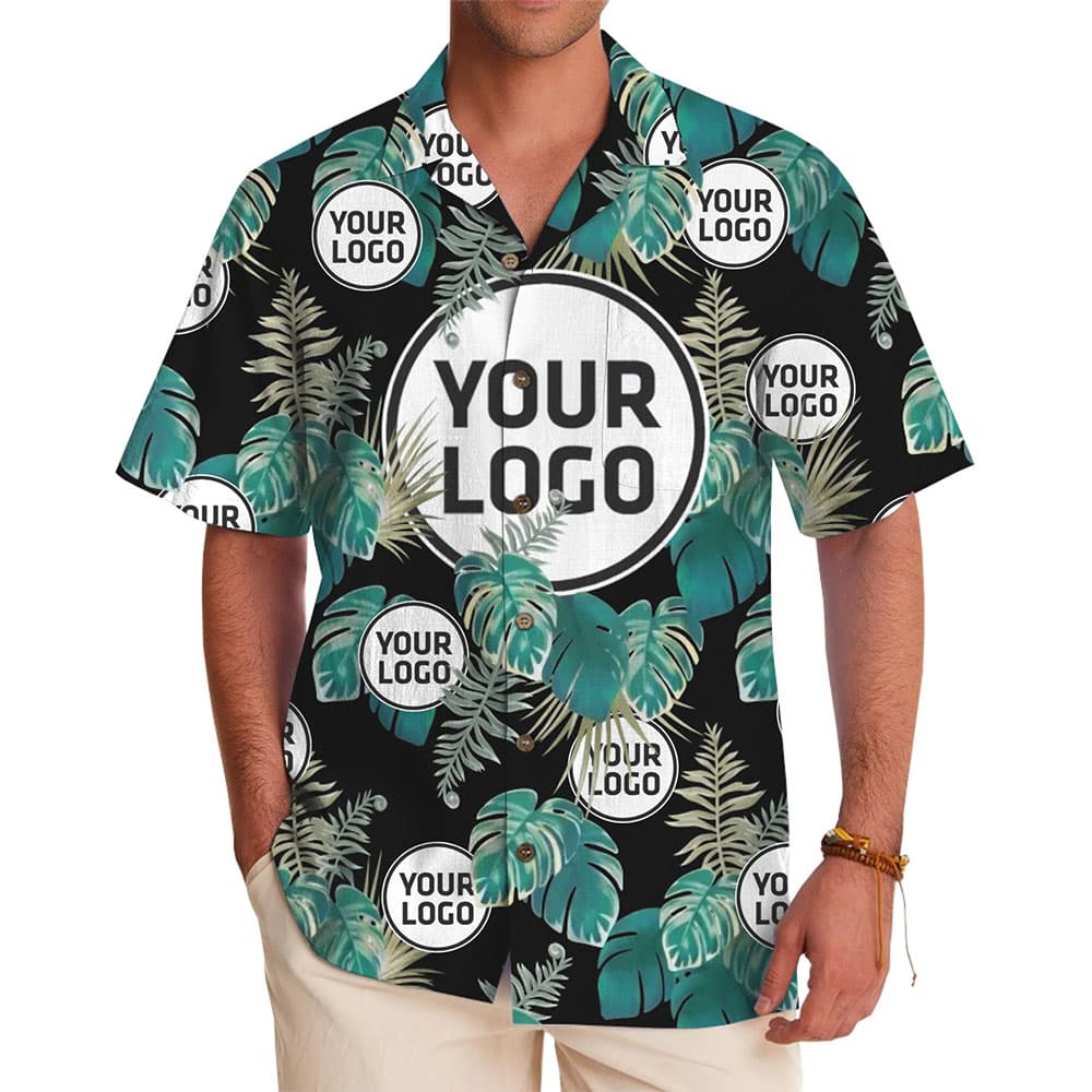 Tropical Leaf Custom Logo Aloha Shirt With Preview