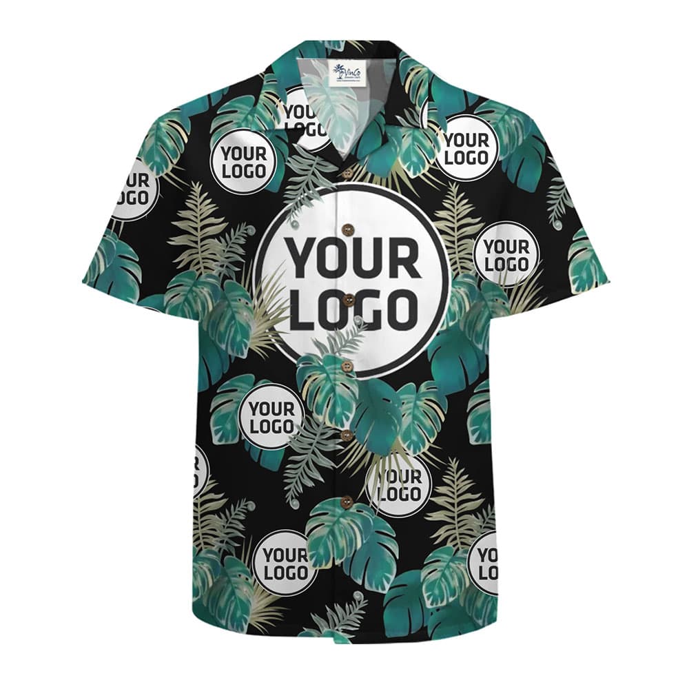 Tropical Leaf Custom Logo Aloha Shirt With Preview