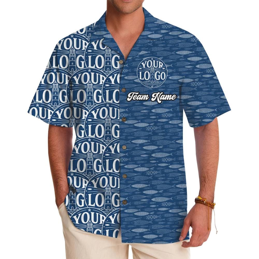Unique Custom Logo and Team Name Ocean Split Pattern Button Up Shirt