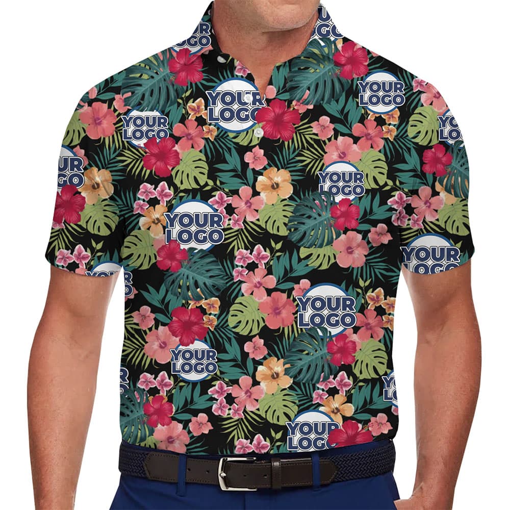 Vibrant Hibiscus Custom Logo Polo Shirt