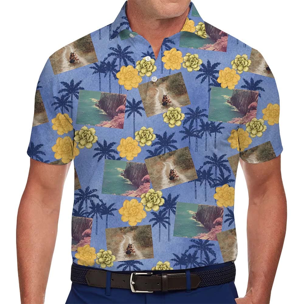 Vintage Palm Collage Personalized Photo Polo Shirt