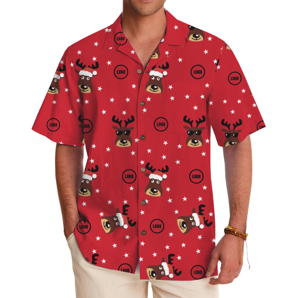 Custom Logo Christmas Reindeer Hawaiian Shirt