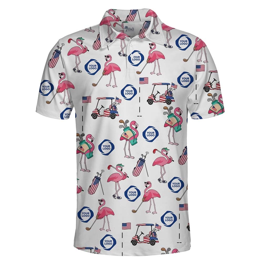 Custom Logo Flamingo Golf Polo Shirt With Preview