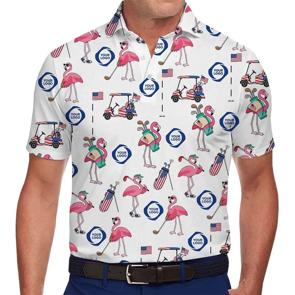 Custom Logo Flamingo Golf Polo Shirt With Preview