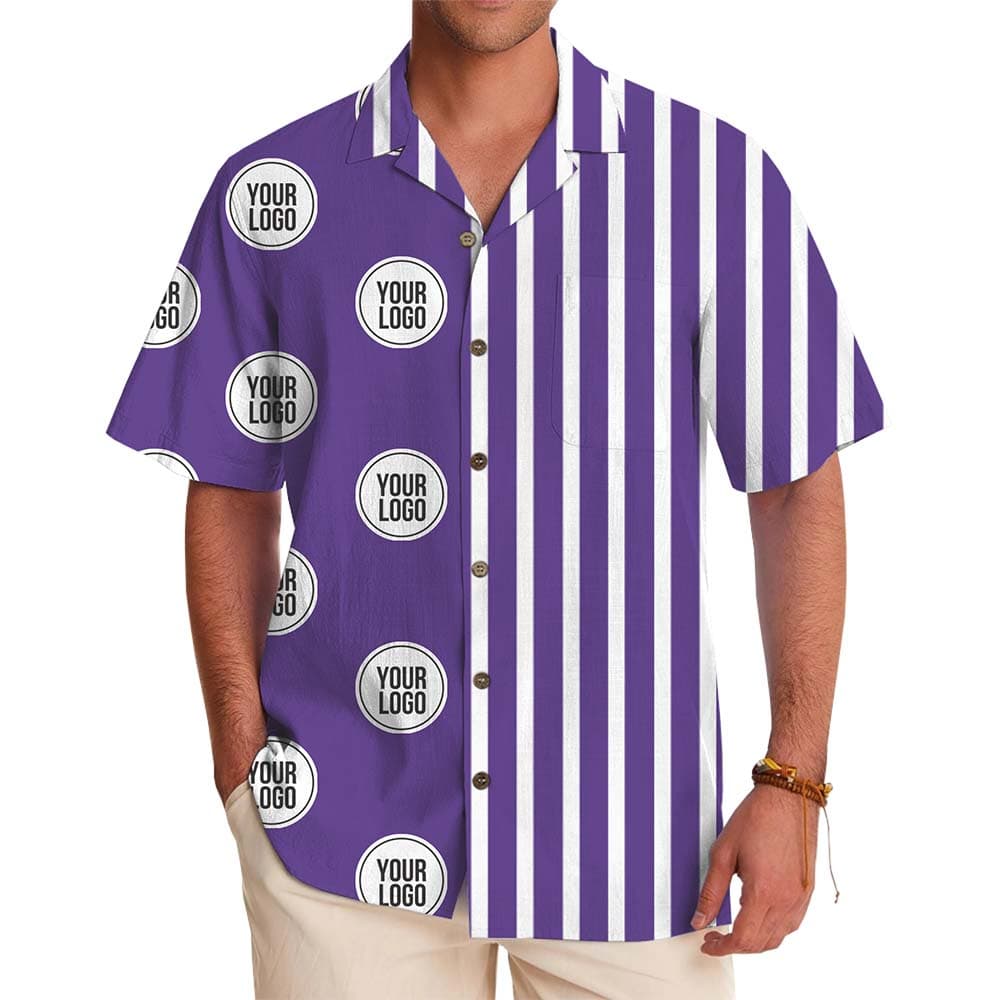 Custom Logo Striped Hawaiian Shirt With Preview
