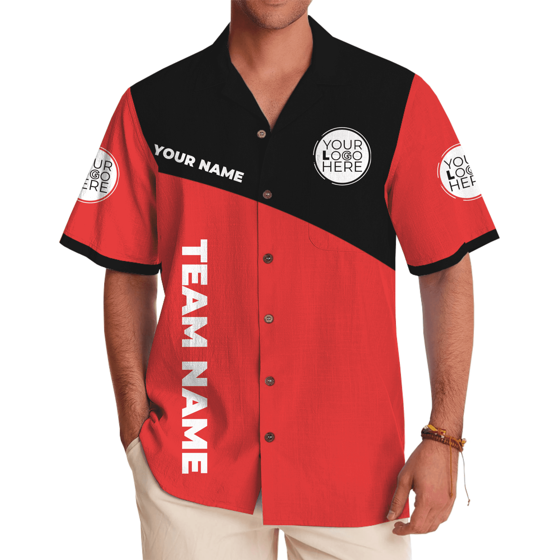 Custom Logo Team Color Block Hawaiian Shirt