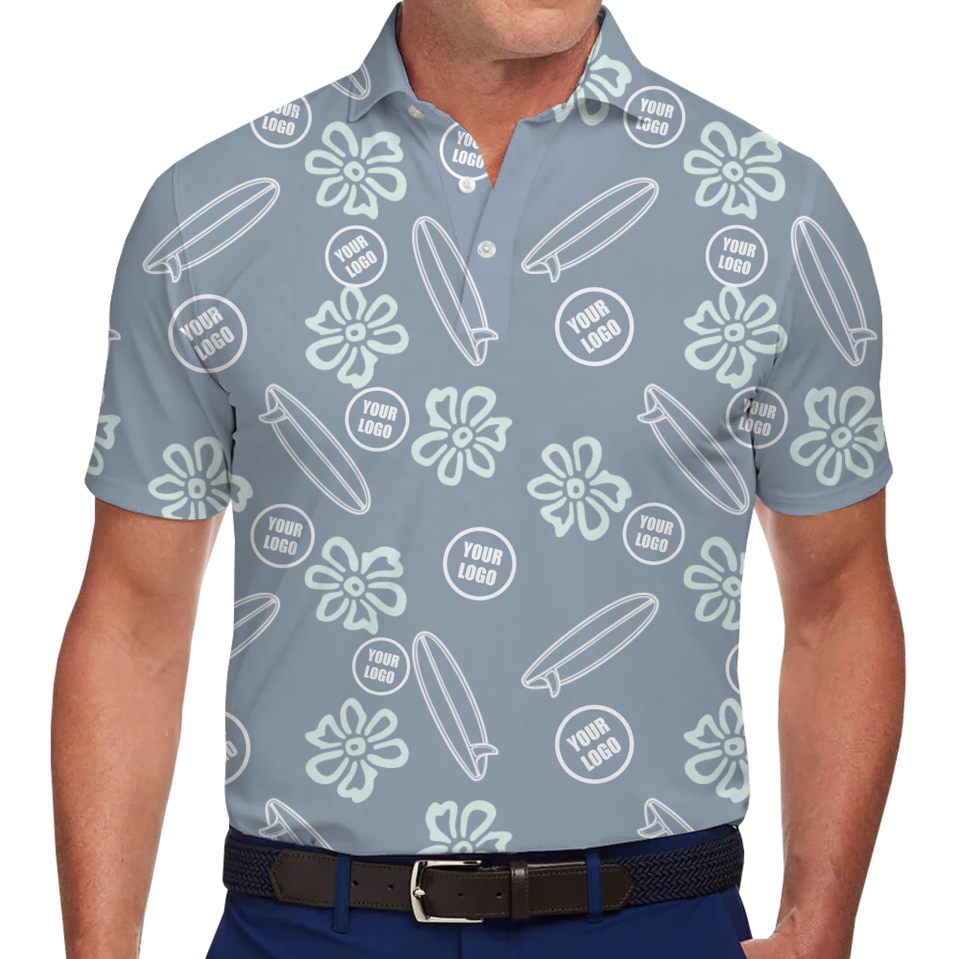 Custom Logo Tropical Surf Polo Shirt (2)