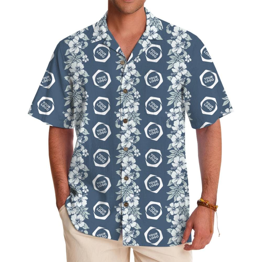 Floral Stripe Custom Logo Hawaiian Shirt With Live Preview