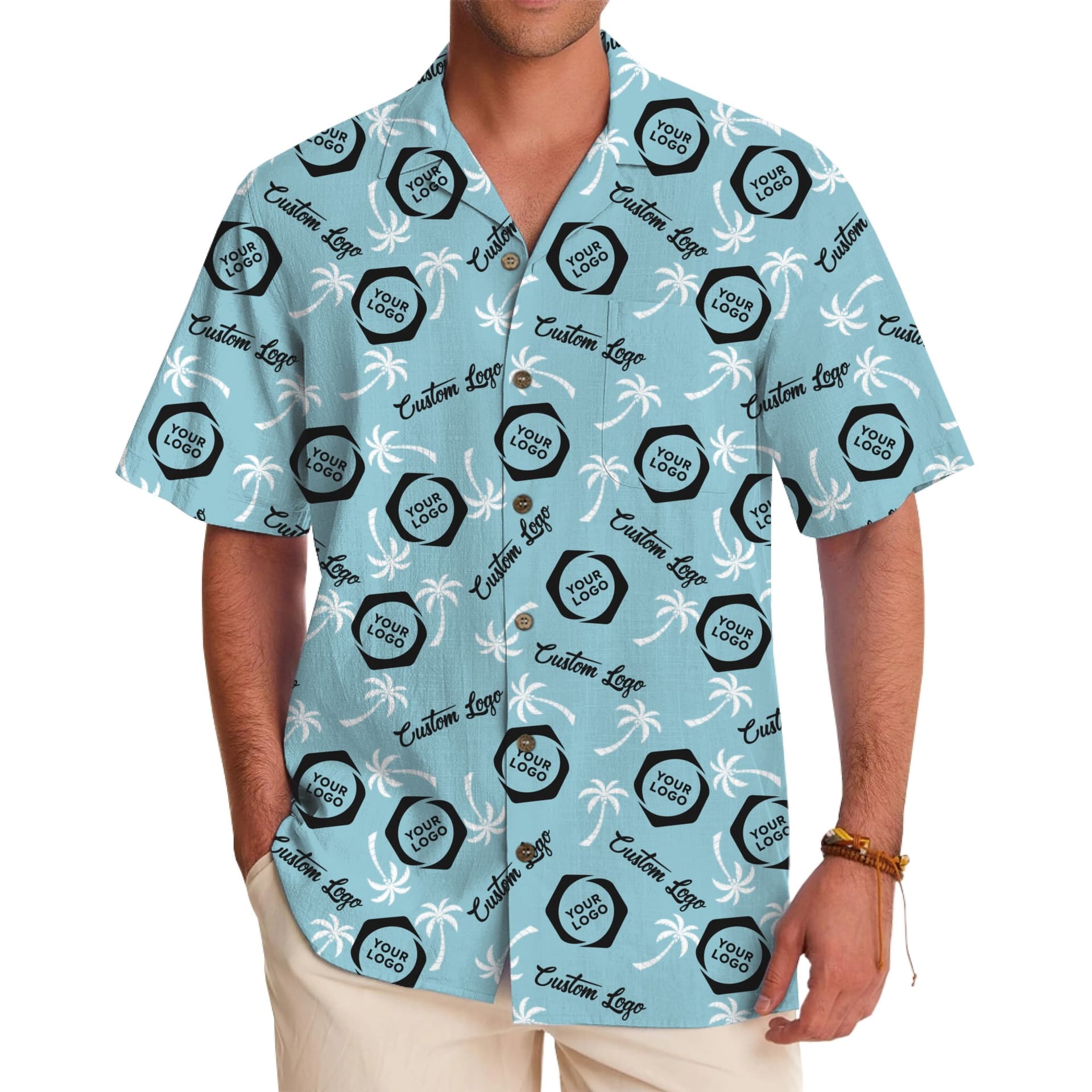 Palm Hawaiian Shirt With Two Custom Logo Types
