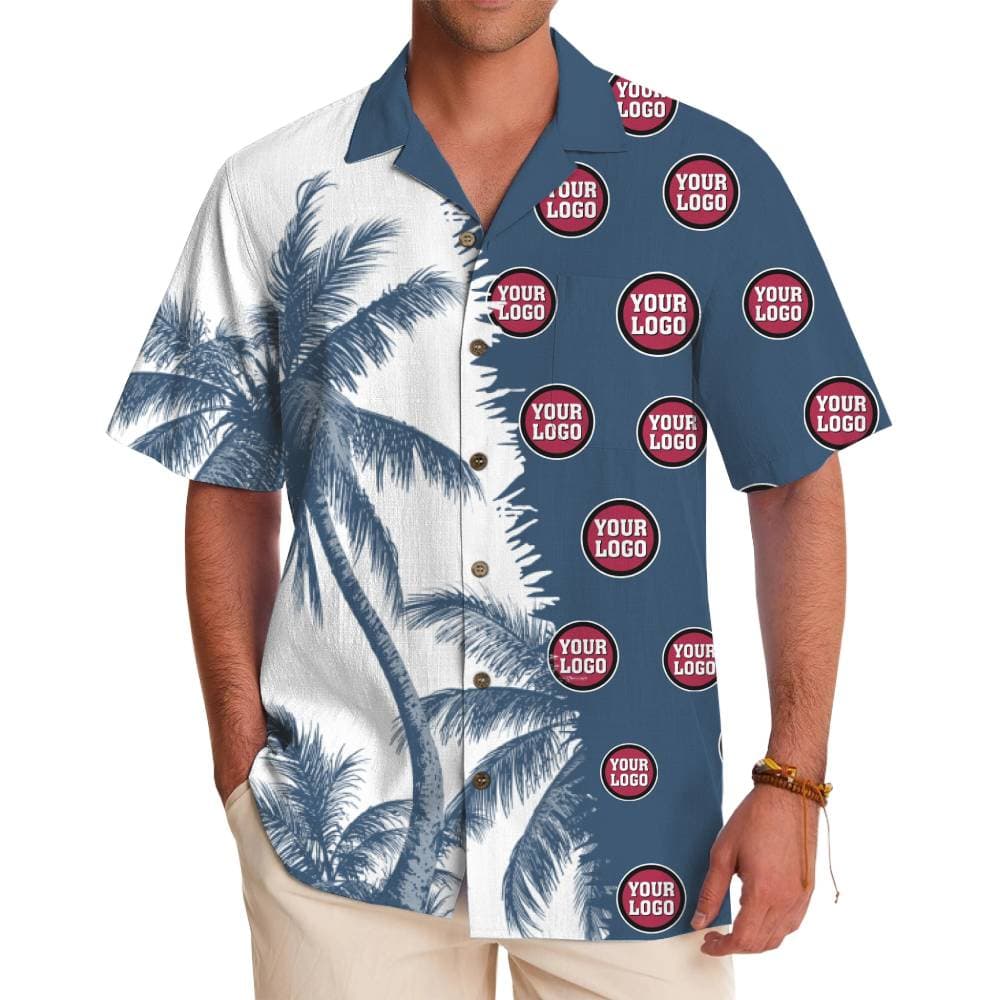 Palm Tree Split Custom Logo Hawaiian Shirt With Live Preview