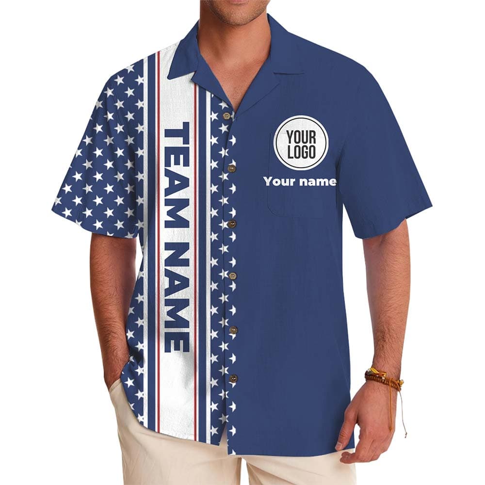 Star Striped Button Up Shirt With Custom Logo And Team Name