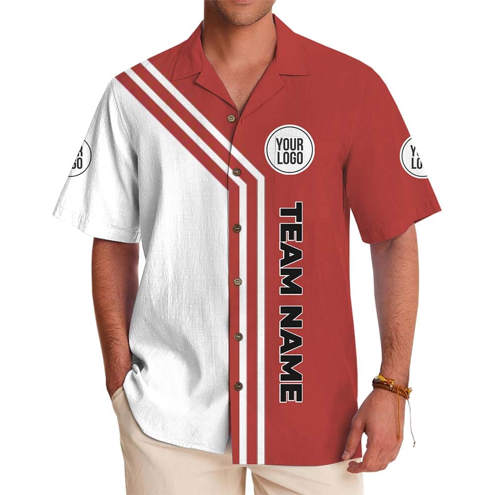Team Striped Hawaiian Shirt with Custom Logo And Name