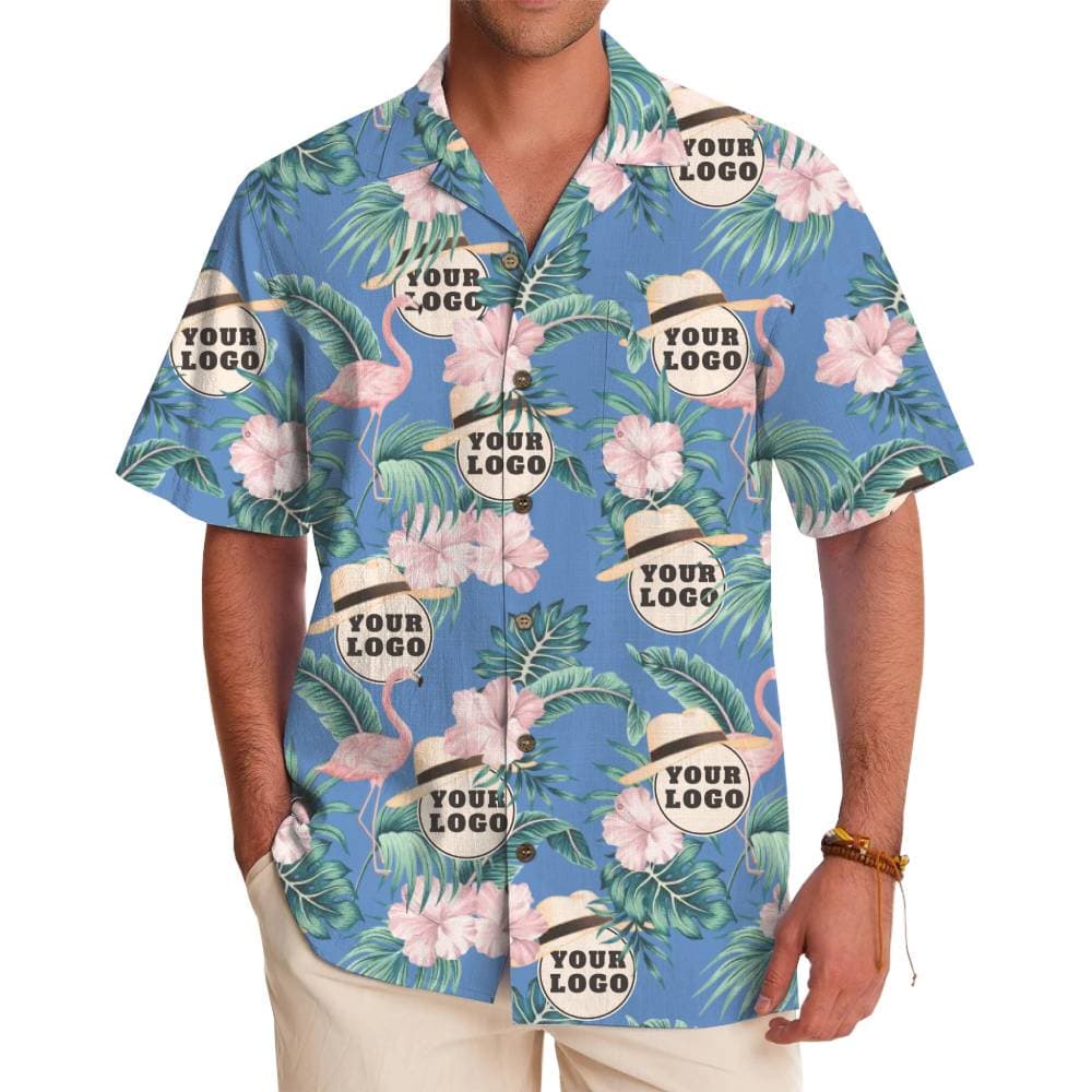 Tropical Flamingo Hat Custom Logo Hawaiian Shirt With Preview