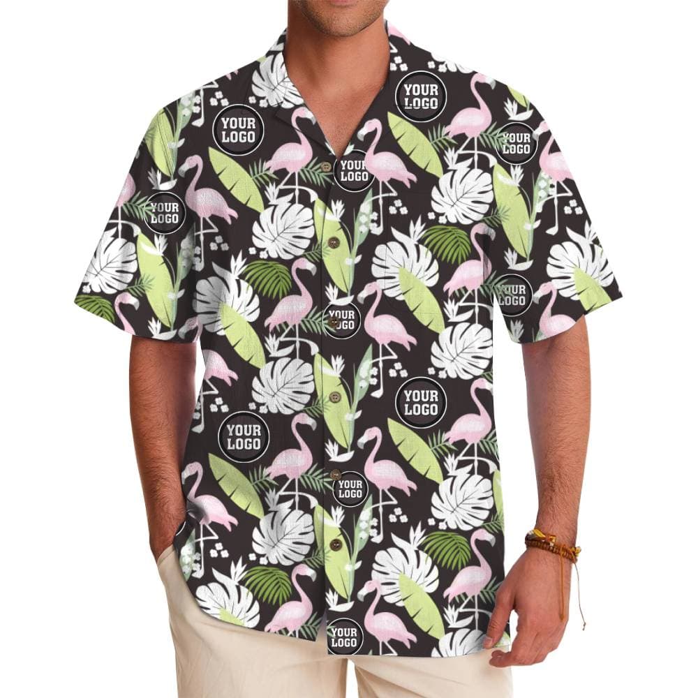Tropical Flamingo Monstera Leaf Custom Logo Hawaiian Shirt
