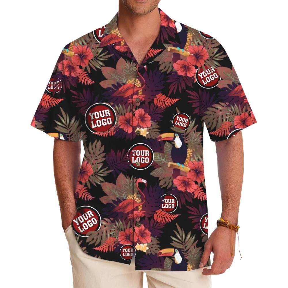 Tropical Toucan and Flamingo Custom Logo Hawaiian Shirt