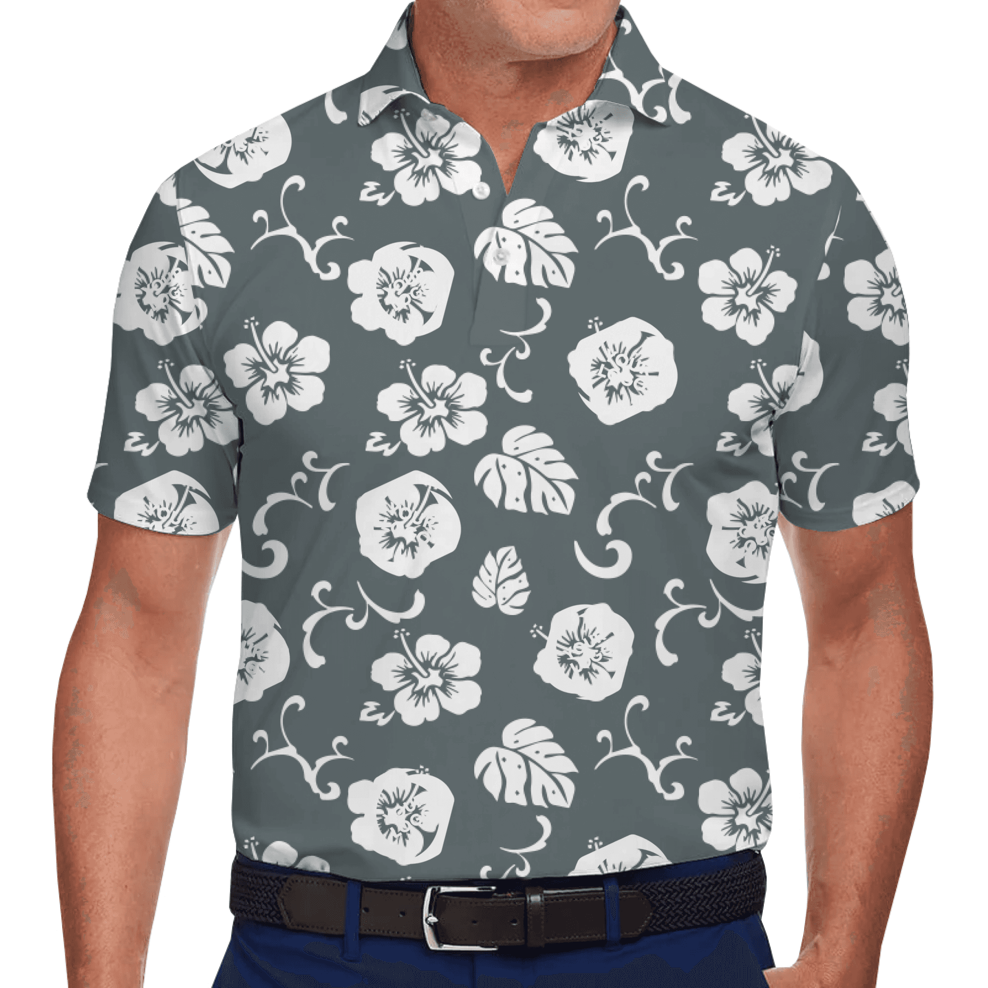 Vintage White Tropical Floral Polo Shirt