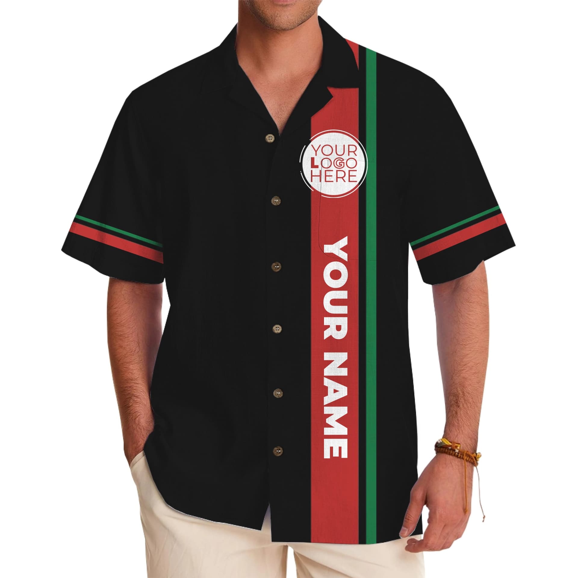 Custom Company Logo Stripe Hawaiian Shirt