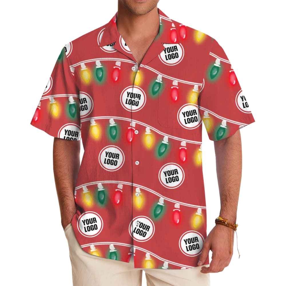 Custom Logo Christmas Lights Hawaiian Shirt